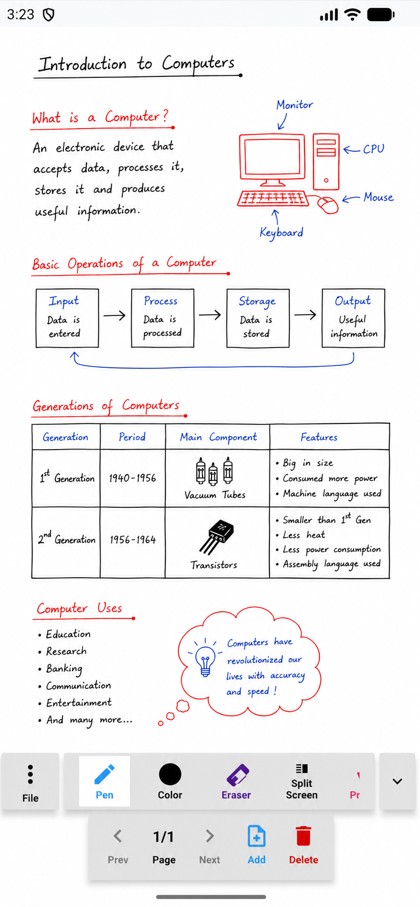 A whiteboard page of handwritten computer science notes on a phone.